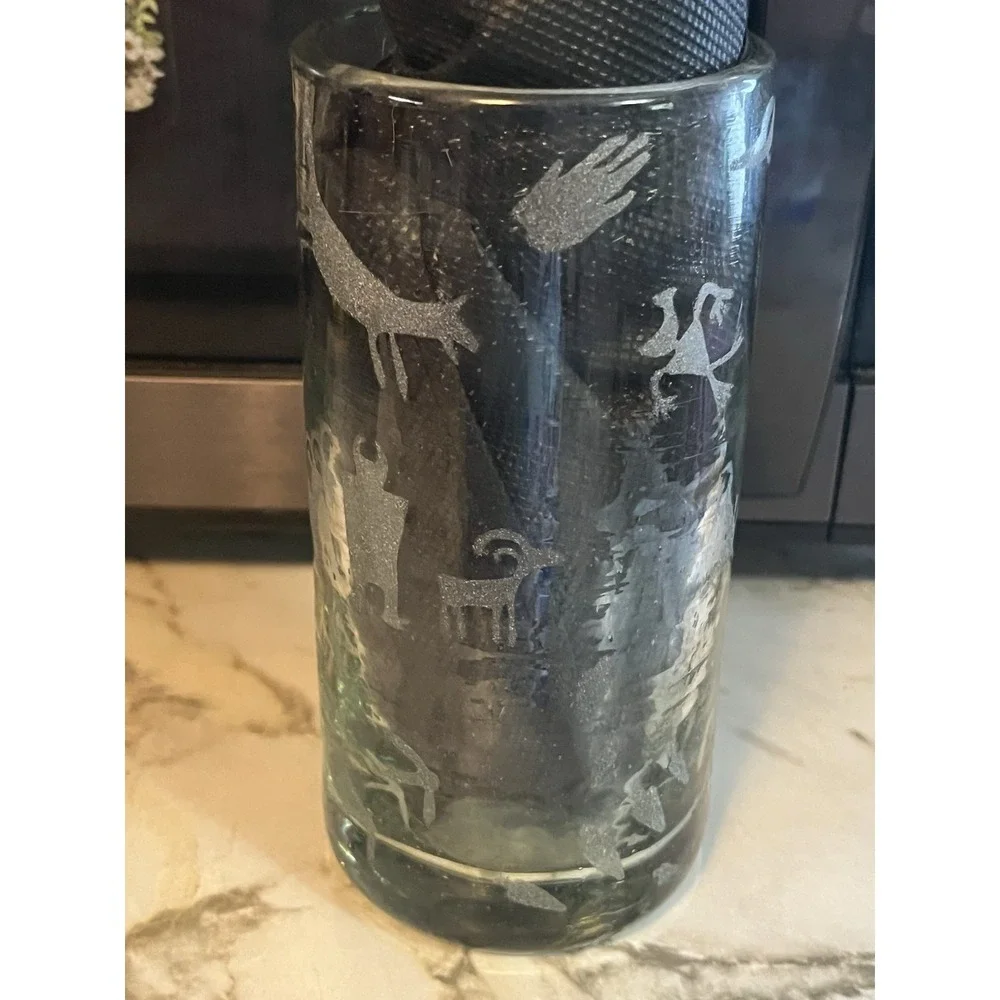 Kokopelli Etched Highball Drinking Glass Vintage Barware